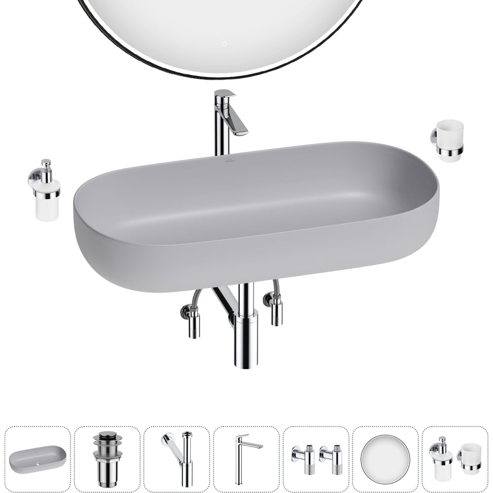 Изображение товара Накладная раковина Wellsee Chic Riviera с принадлежностями 7 в 1