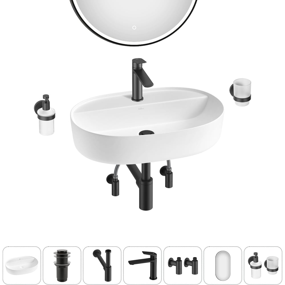 Изображение товара Накладная раковина для ванной Wellsee Chic Riviera 7 в 1 белый матовый