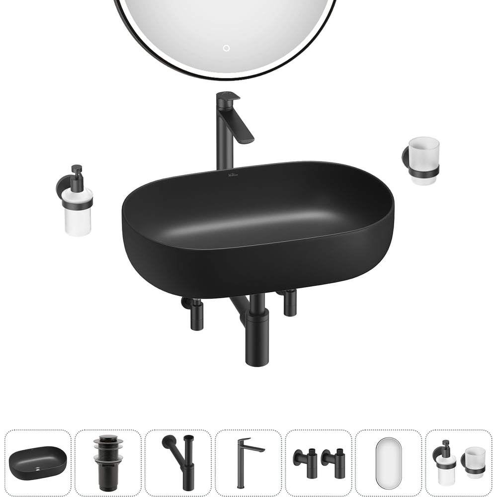 Изображение товара Накладная раковина Wellsee Chic Riviera 7 в 1 черный матовый современный стиль