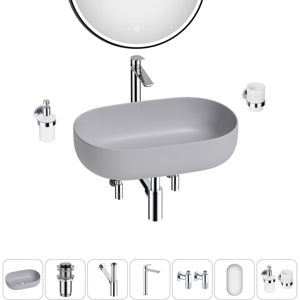 Изображение товара Накладная раковина для ванной Wellsee Chic Riviera 7 в 1 серый санфарфор