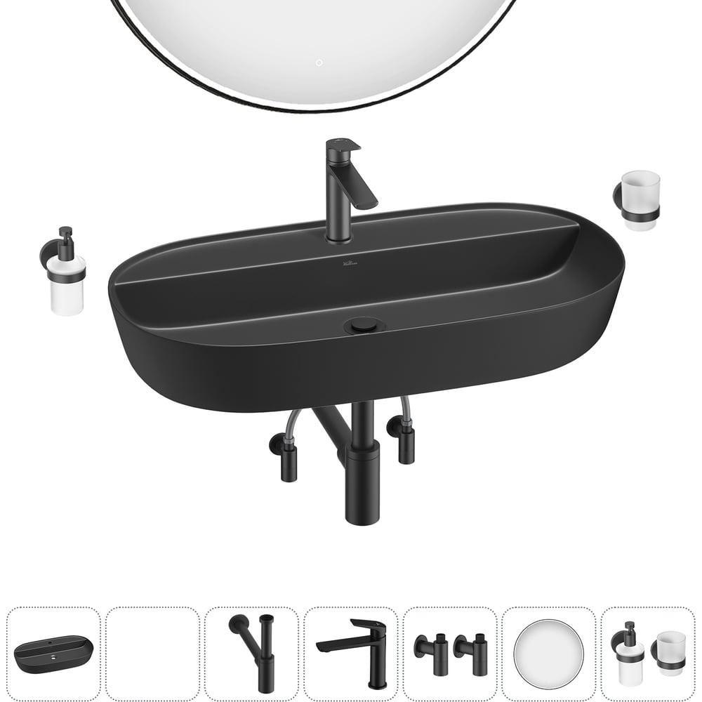 Изображение товара Накладная раковина Wellsee Chic Riviera 7 в 1 черный матовый
