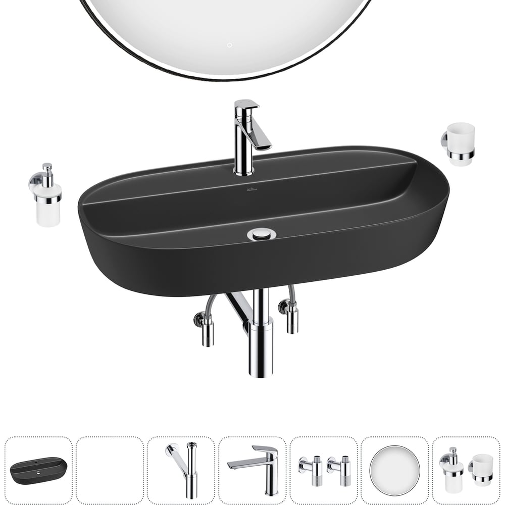 Изображение товара Накладная раковина для ванной комнаты Wellsee Chic Riviera 7 в 1 черный матовый