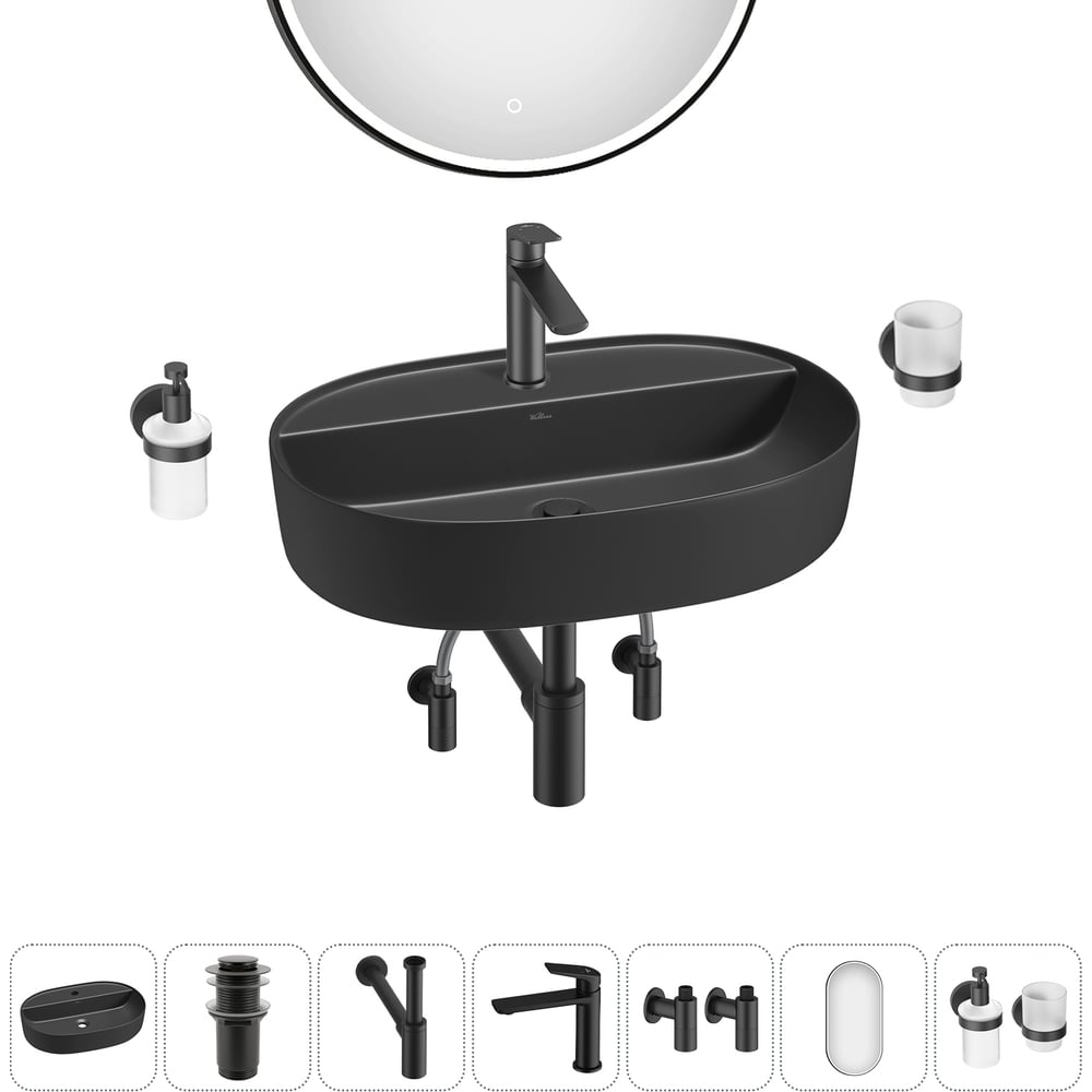Изображение товара Накладная раковина для ванной комнаты Wellsee Chic Riviera 7 в 1 черный матовый
