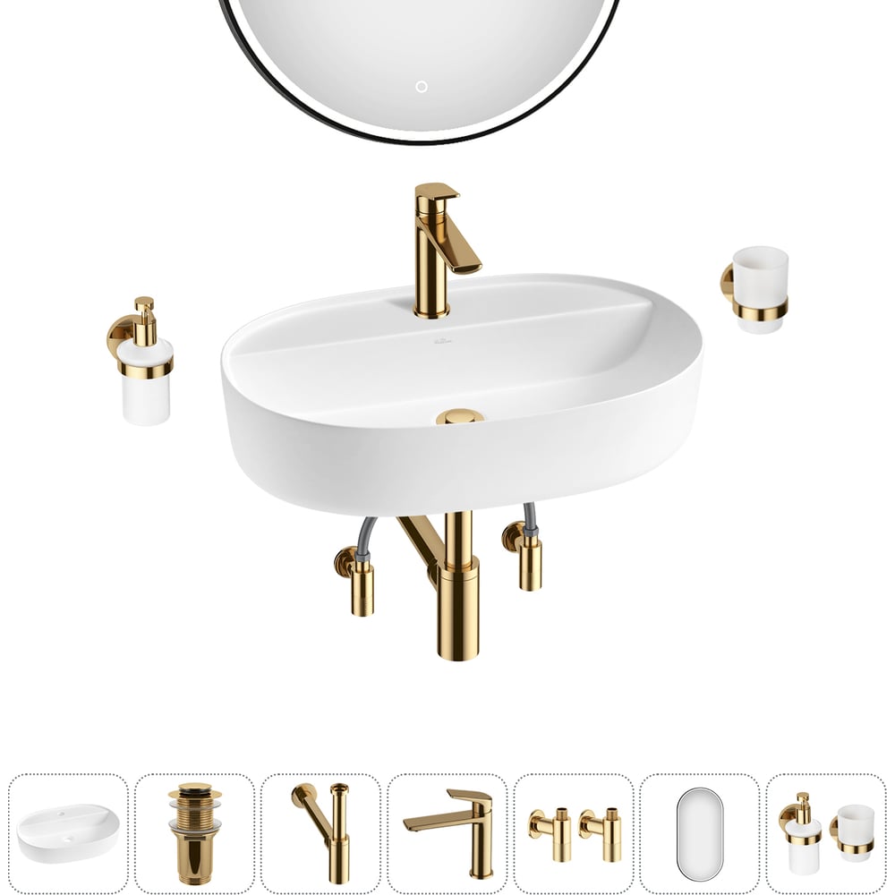 Изображение товара Накладная раковина для ванной комнаты Wellsee Chic Riviera 7 в 1 белый матовый