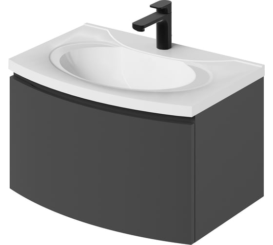 Изображение товара Тумба с раковиной подвесная ИТАНА с радиусным фасадом Arko Y 70 1 ящик Эмаль Графит 4657836463576