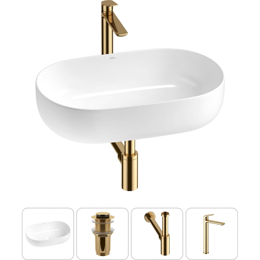 Изображение товара Накладная раковина для ванной комнаты Wellsee Chic Riviera 600x410 мм с смесителем