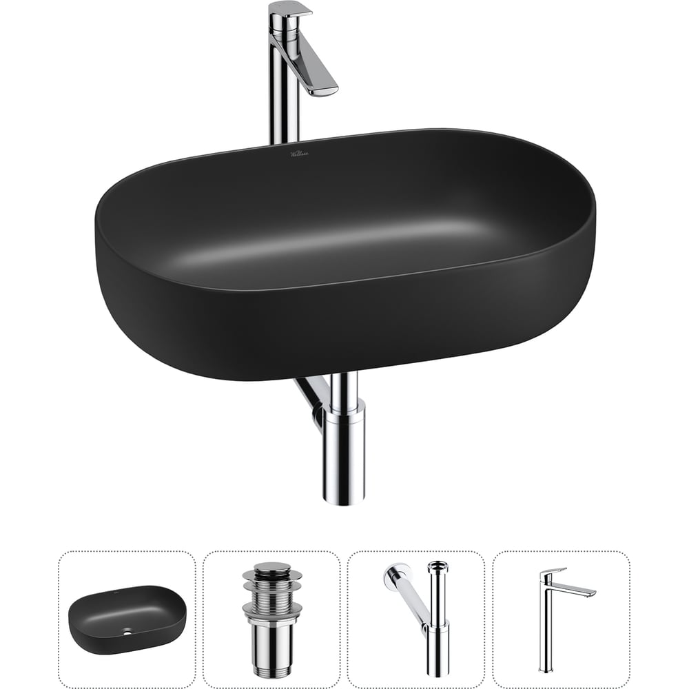 Изображение товара Накладная раковина Wellsee Chic Riviera с смесителем черная матовая