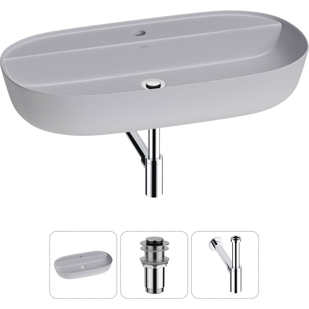 Изображение товара Накладная раковина для ванной комнаты Wellsee Chic Riviera 3 в 1 матовая серый