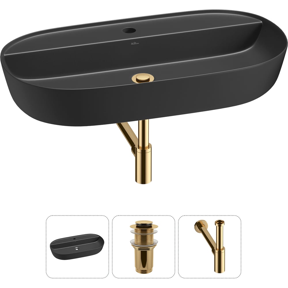 Изображение товара Накладная раковина для ванной Wellsee Chic Riviera 3 в 1 черный матовый санфарфор