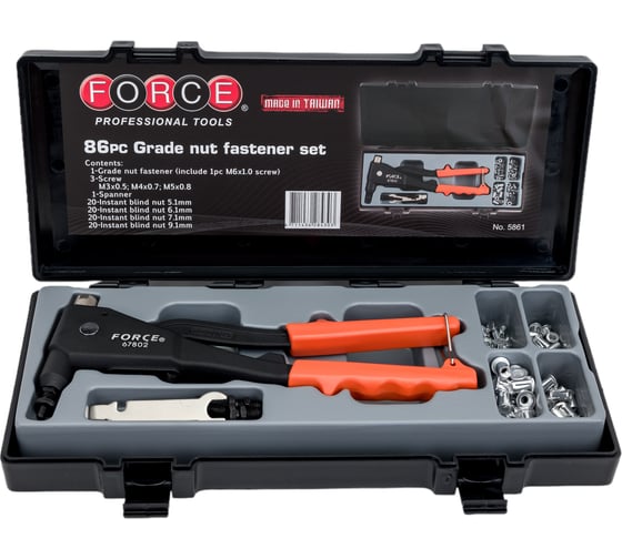 Изображение товара Заклёпочник FORCE резьбовой с заклёпками в ложементе 86 предметов 5861