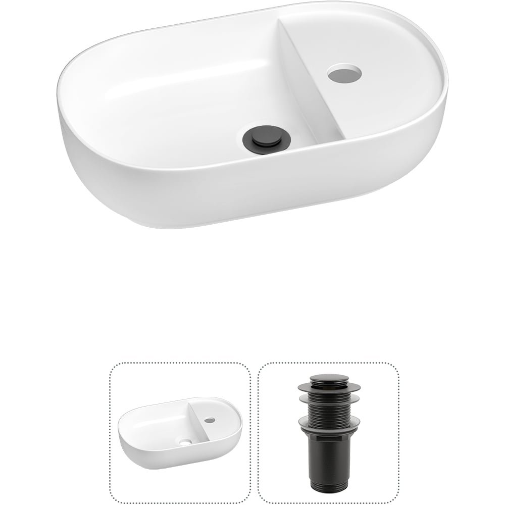 Изображение товара Мини-раковина для ванной комнаты Wellsee WC Area овальная белая с донным клапаном