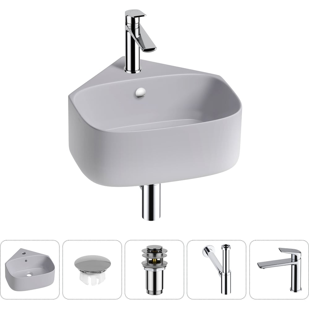 Изображение товара Мини-раковина для ванной комнаты и туалета Wellsee WC Area 5 в 1 матовая серый фарфор