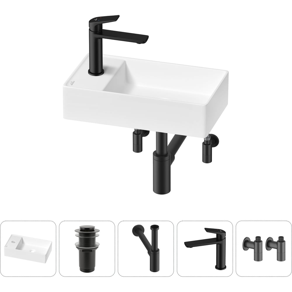 Изображение товара Мини-раковина Wellsee WC Area 20213823R с комплектом - современное решение для маленьких ванных