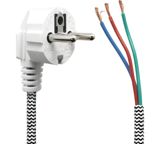 Изображение товара Шнур сетевой тканевый трехжильный OXION с заземлением, 3м, с евровилкой, 16A, 250V, 3500W, 3х1,5мм2 OX-OPC030