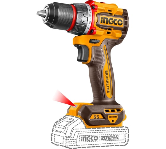 Изображение товара Бесщеточный шуруповерт INGCO 55 Нм 20В, б/щ INDUSTRIAL CDLI205581