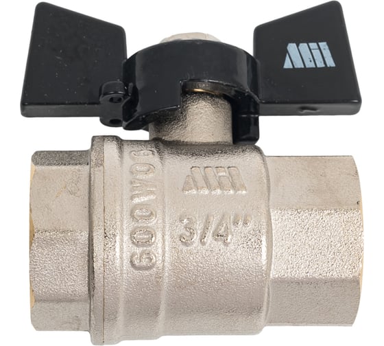 Изображение товара Шаровой кран Millennium латунный,никилерованный для воды 3/4" внутренняя/внутренняя резьба ручка-бабочка KVBFF3434