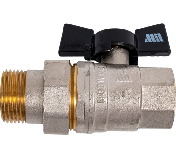 Изображение товара Шаровой кран Millennium латунный,никилерованный с накидной гайкой для воды 1 внутренняя/наружная резьба ручка-бабочка KVBNG1010