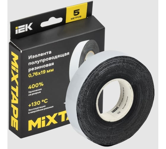 Изображение товара Изолента полупроводящая резиновая IEK MIXTAPE PRO 0,76x19 мм, 5 м MT7-IZ33-C076-19-05
