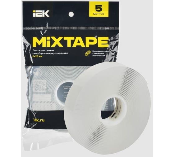 Изображение товара Лента монтажная IEK MIXTAPE PRO сверхпрочная, двусторонняя, 2x25 мм, 5 м MT7-LM30-02-25-05