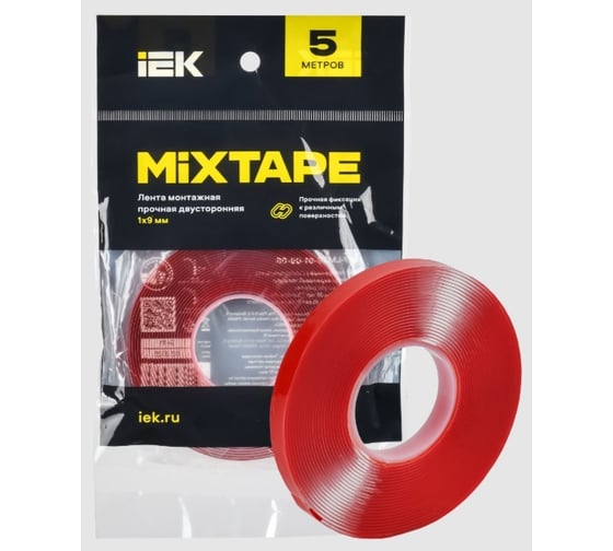 Изображение товара Лента монтажная IEK MIXTAPE PRO прочная, двусторонняя, 1x9 мм, 5 м MT7-LM30-01-09-05