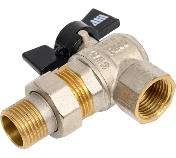 Изображение товара Шаровой кран угловой 1/2" внутренняя/наружная резьба латунный никелированный с накидной гайкой для воды ручка-бабочка Millennium KVBGU1212