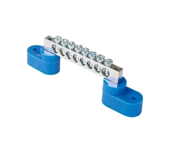 Изображение товара Шина HLT N ноль на двух угловых изоляторах ШНИ-6x9-8-У2-никелированная, синяя, 10шт 081-01-112