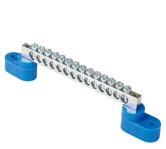 Изображение товара Шина HLT N ноль на двух угловых изоляторах ШНИ-6x9-14-У2-никелированная, синяя, 10шт 081-01-115