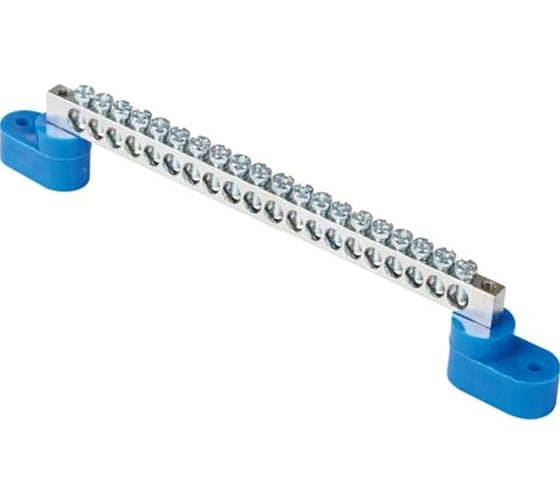 Изображение товара Шина HLT N ноль на двух угловых изоляторах ШНИ-6x9-20-У2-никелированная, синяя, 10шт 081-01-118