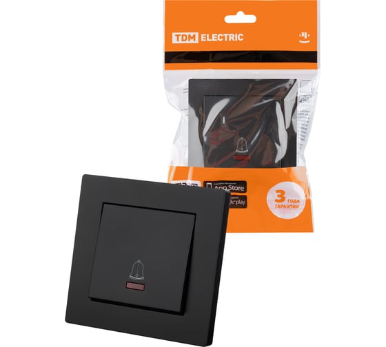 Изображение товара Кнопка звонка с подсветкой TDM ELECTRIC 6А черная Сенеж TDM SQ1816-0312