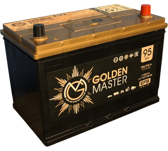 Изображение товара Автомобильный аккумулятор GOLDEN MASTER EFB ASIA 6СТ-95 (R)-(0) 780А 306х175х225 4657819154934