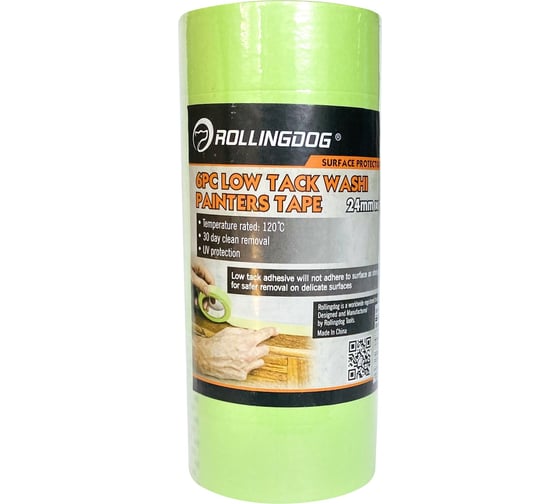 Изображение товара Малярная лента ROLLINGDOG Low Tack Washi Tape 24 мм х 18 м, 6 шт., для деликатных поверхностей 81389