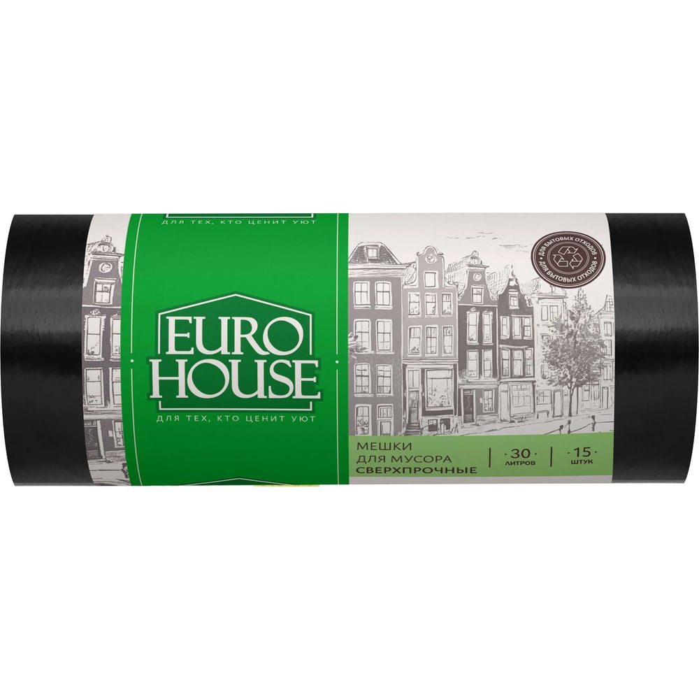 Изображение товара Мешки для мусора EUROHOUSE 30л 22мкм черные 15шт