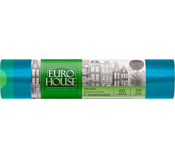 Изображение товара Мешки для мусора с завязками (20 шт; 60 л; 59х66 см) EUROHOUSE 3626