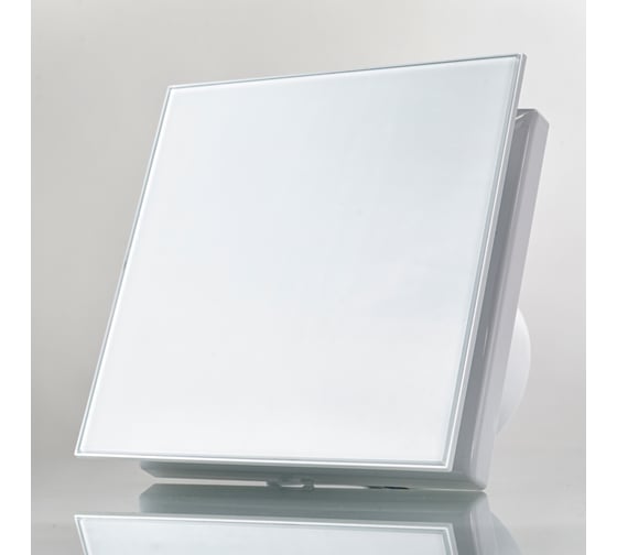 Изображение товара Вентилятор вытяжной со стеклянной лицевой панелью, с датчиком влажности, таймером и обратным клапаном VENTSFERA 100 LD White glass panel, D 100 малошумный 9A-10J white glass WHS