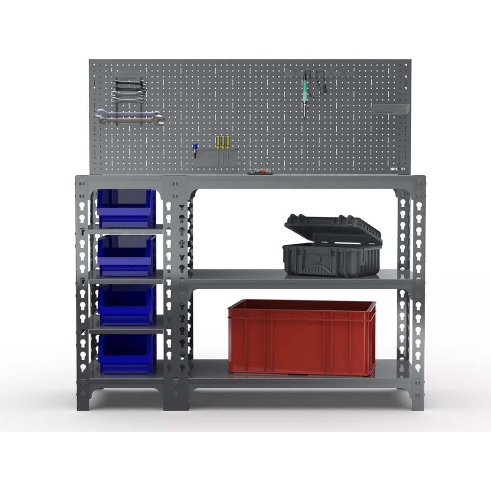 Изображение товара Стол-верстак ООО Металекс 950x1200x400 с боковыми полками и аксессуарами