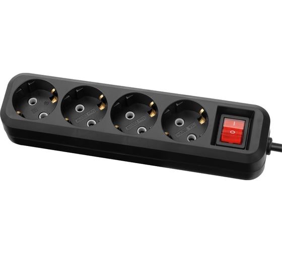 Изображение товара Удлинитель сетевой TDM ELECTRIC с выключателем, 4 розетки, 5 метров, с заземлением, 10 А, 2300 Вт, черный, SQ1303-1127