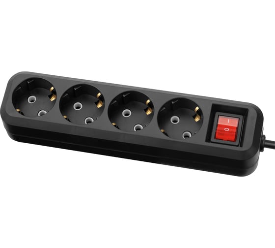 Изображение товара Удлинитель сетевой TDM ELECTRIC с выключателем, 4 розетки, 5 метров, с заземлением, 10 А, 2300 Вт, черный, SQ1303-1127