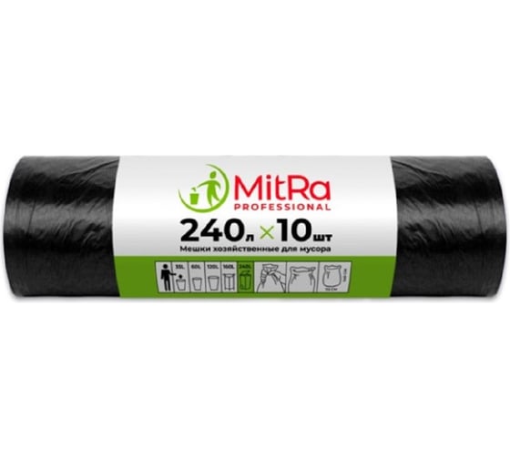 Изображение товара Мешки для мусора MitRA 240л, 112x140см 10шт. 30мкм (ПВД) (чер.) 1338717