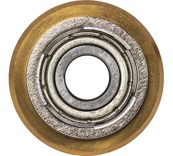 Изображение товара Ролик режущий для плиткореза КОБАЛЬТ 22x6х6 мм, ВК8, титановое покрытие, ресурс 2000 м реза, встроен. подш-к, блистер 919-395