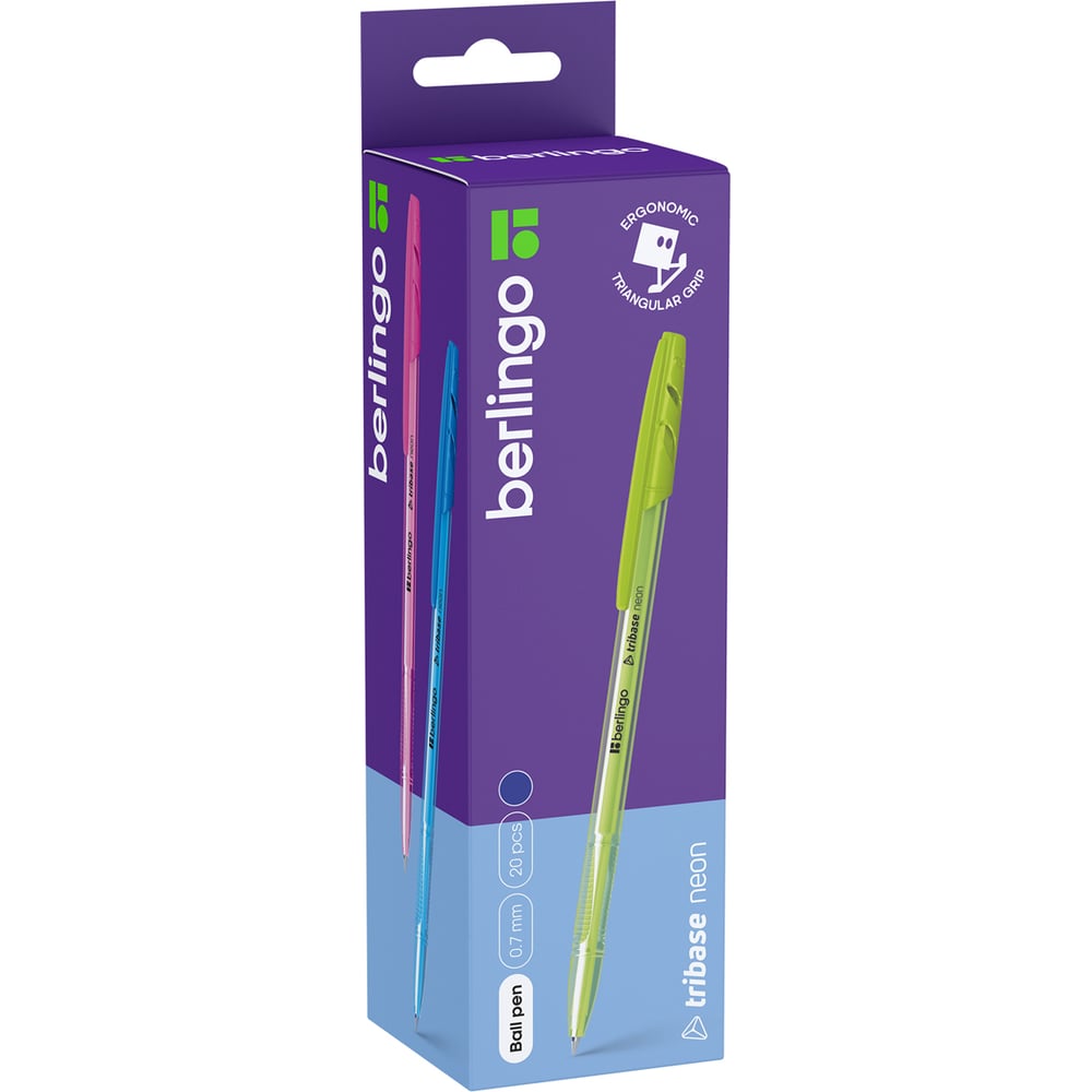 Изображение товара Шариковая ручка BERLINGO Tribase Neon синяя, 0.7 мм, 20 шт