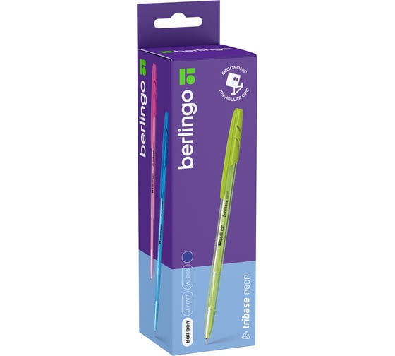 Изображение товара Шариковая ручка BERLINGO Tribase Neon синяя, 0.7 мм, ассорти, 20 шт CBp_70932_20