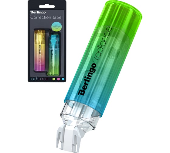 Изображение товара Корректирующая лента BERLINGO Radiance набор 2 шт, розовый/желтый, зеленый/синий FKs_06030_2b