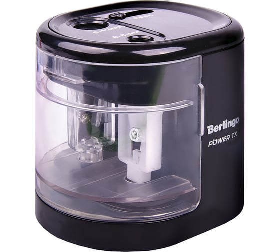 Изображение товара Электрическая точилка BERLINGO Power TX черная, 2 отверстия, с контейнером BEs_37001