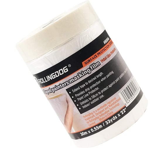Изображение товара Укрывная пленка с малярной лентой ROLLINGDOG 0,55 м х 30 м 80046