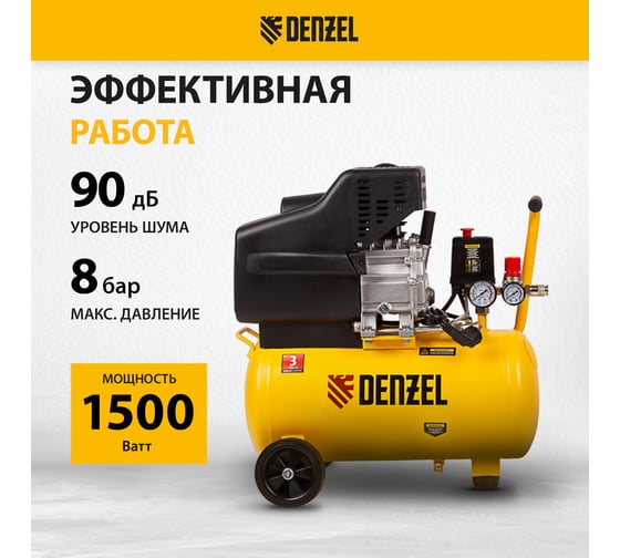 Изображение товара Воздушный компрессор с прямым приводом DENZEL DC1500/24, 1,5 кВт, 24 литра, 220 л/мин/ 58160