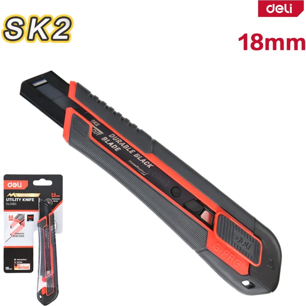 Изображение товара Профессиональный нож DELI 18мм DL018G с сегментированным лезвием