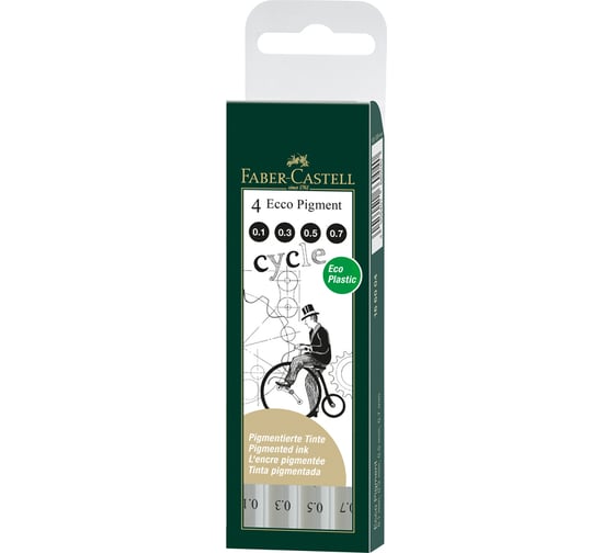 Изображение товара Набор капиллярных ручек Faber-Castell Ecco Pigment черные, 4 шт, 0.1/0.3/0.5/0.7 мм 166004