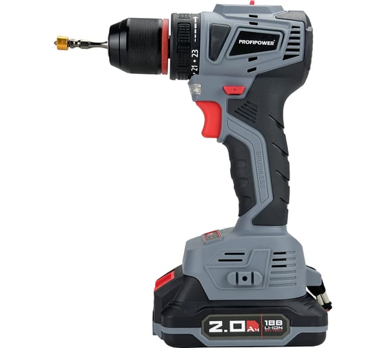 Изображение товара Аккумуляторный шуруповерт бесщеточный Profipower MKBL-18B Li-ion-2шт, 18В, 2.0Ач, З/У, 0.8-10 мм, кейс T0056