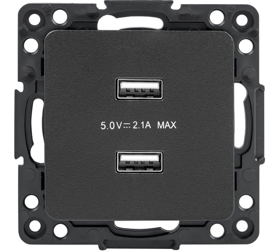 Изображение товара Механизм розетки EKF Стокгольм, USB, 2-местная, 2,1А, черный, PROxima EZR16-028-10-2USB
