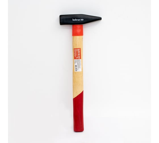 Изображение товара Слесарный молоток BOHRER 400 г, с деревянной рукояткой, квадратный боек, резиновое защитное кольцо 45012041